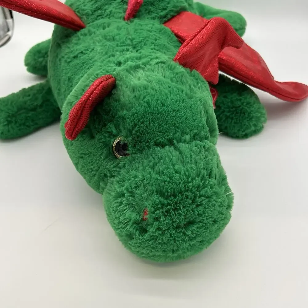Large Dragon Plush Stuffed Animal Green Red Sequence Gold Glitter Eyes Holiday